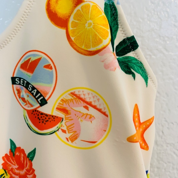Old Navy One Piece Swimsuit Womens Large White Tropical Fish Food Novelty Print - Picture 3 of 15